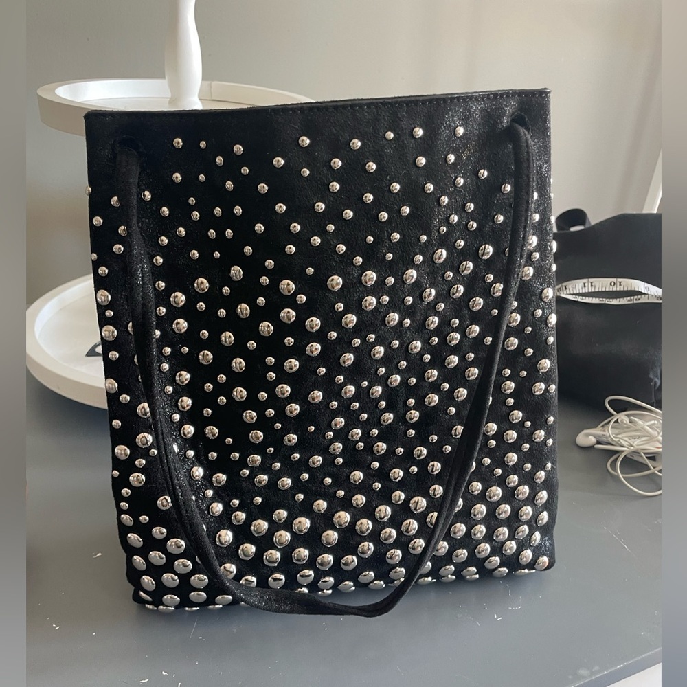 ZARA  BLACK  STUDDED TOTE BAG - Picture 3 of 6